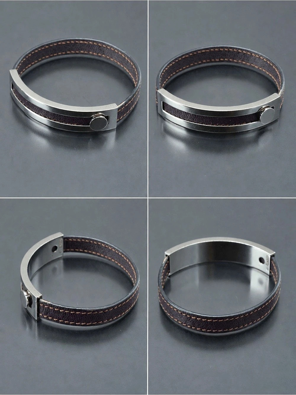 Hermès Pousse Pousse Brown Leather Palladium Adjustable Bracelet